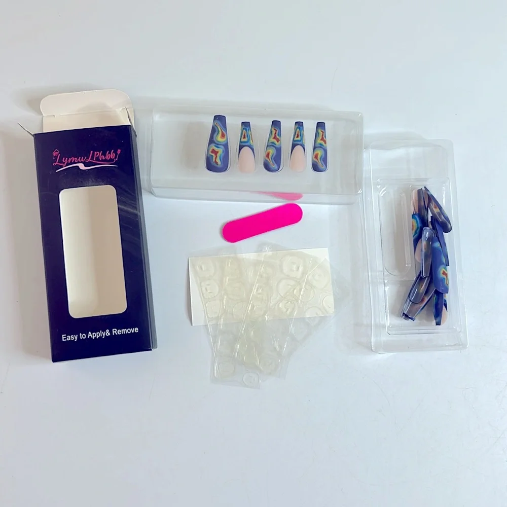 Watercolor Swirl Designer Long Coffin Press-On Nails